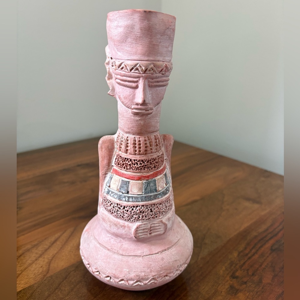 Handcrafted Pink and Gray Tribal Art Sculpture